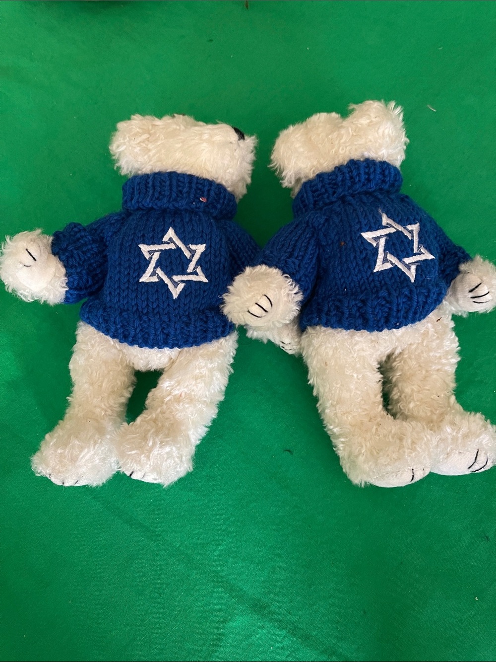 Plush Dog Toy Pair in Blue Knit Sweaters
